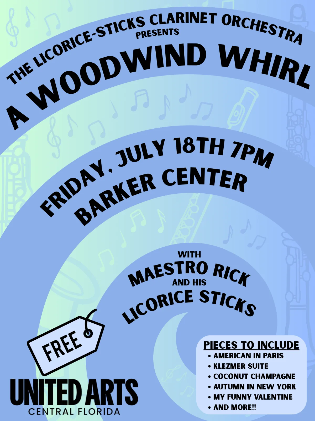 Poster for A Woodwind Whirl with Maestro Rick and his Licorice Sticks