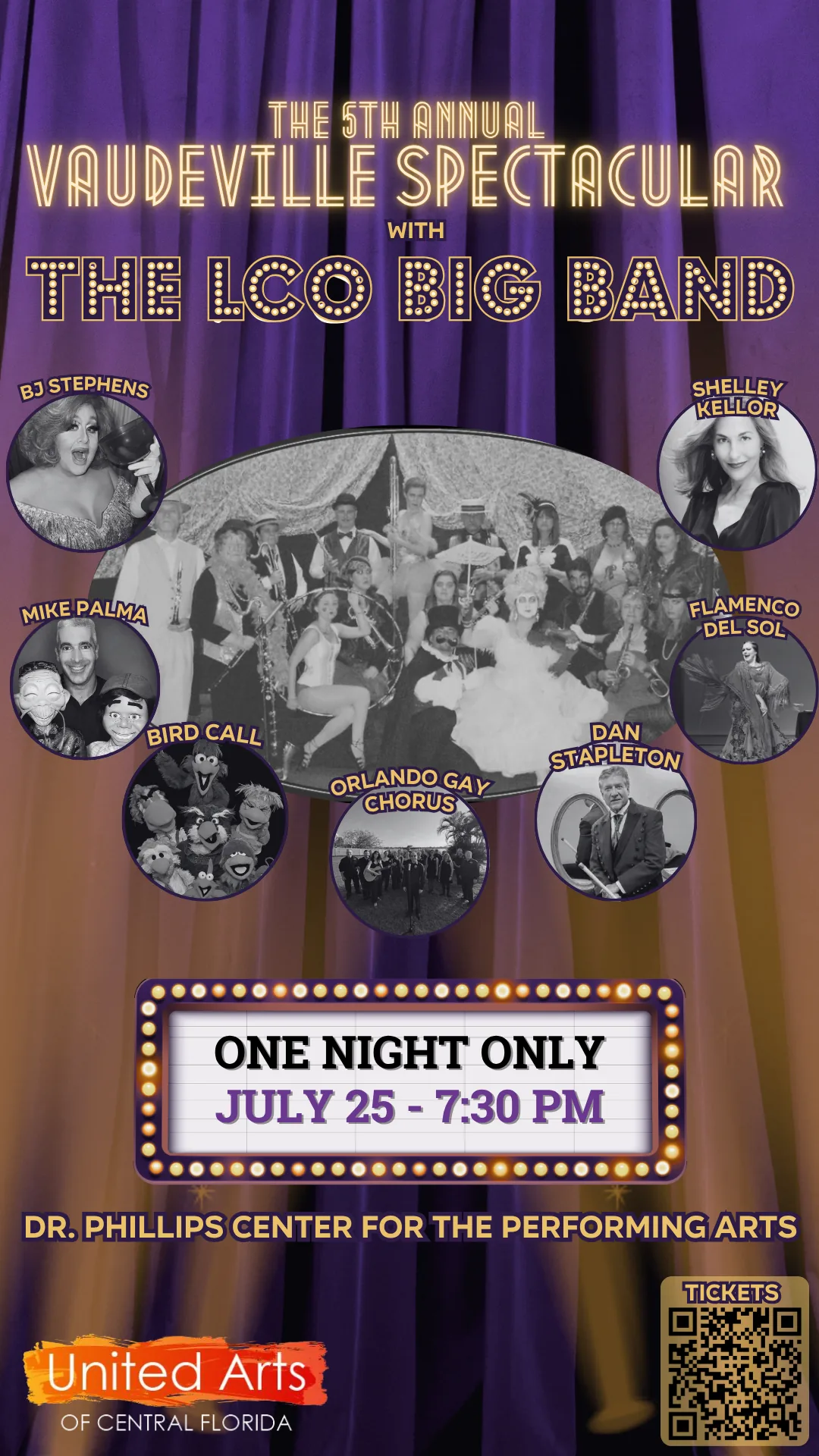 Poster for the 5th Annual Vaudeville Spectacular with The LCO Big Band